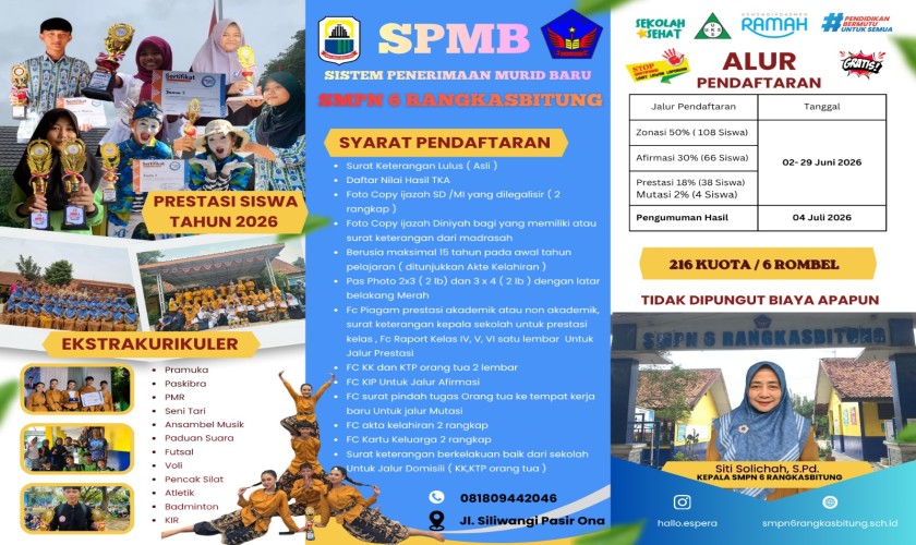 SPMB SMPN 6 RANGKASBITUNG TAHUN AJARAN 2026/2027